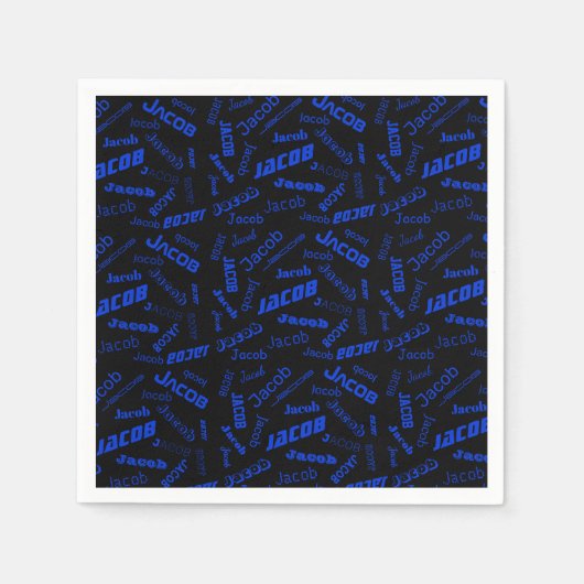 Serviette En Papier Ajouter un nom ou un mot | Bleu et noir (Devant)