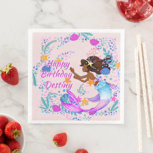 Serviette En Papier Ajouter un nom Texte Sirène rose Mauve Aqua Party