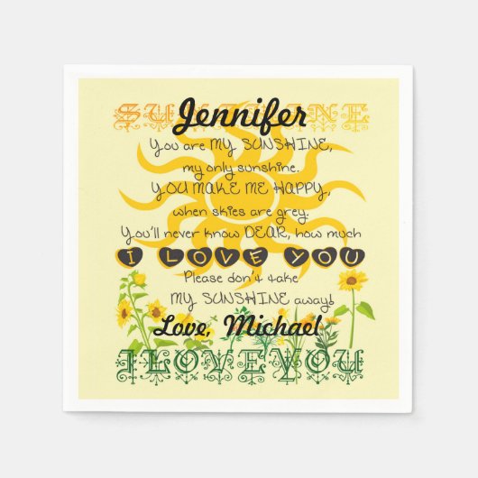 Serviette En Papier Ajouter un nom Vous êtes Mon soleil (Devant)