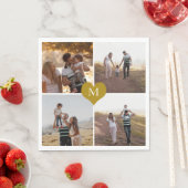 Serviette En Papier Ajouter Votre Propre 4 Famille Photo Gold Heart Mo (En situation)