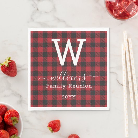 Serviette En Papier Ajouter Votre Propre Texte Red Buffalo Plaid Monog (En situation)