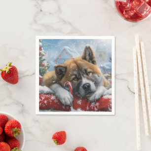 Serviette En Papier Akita Chien Festive de Noël