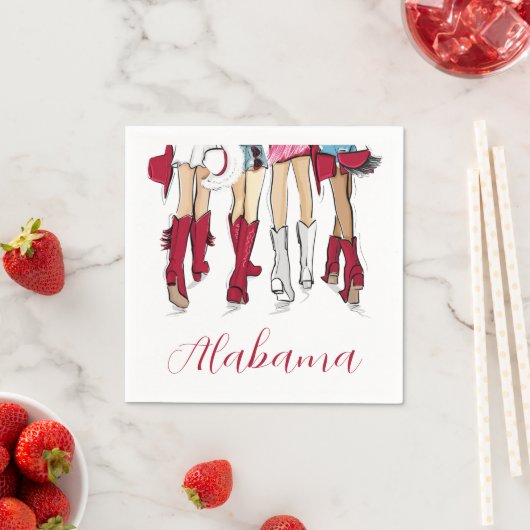 Serviette En Papier Alabama Ladies Fashion Cowboy Boots Hats Crimson (En situation)