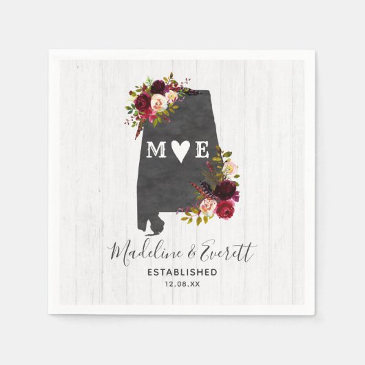 Serviette En Papier Alabama State Destination Russe Mariage Monogramme (Devant)