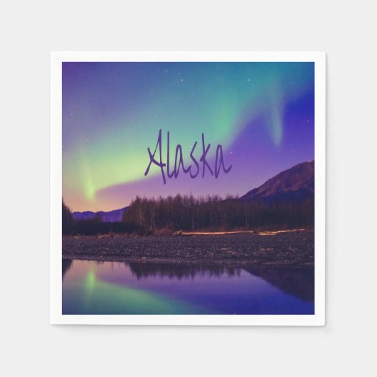Serviette En Papier Alaska Northern Lights Mountains Lake (Devant)
