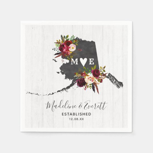 Serviette En Papier Alaska State Destination Rustic Mariage Monogramme (Devant)