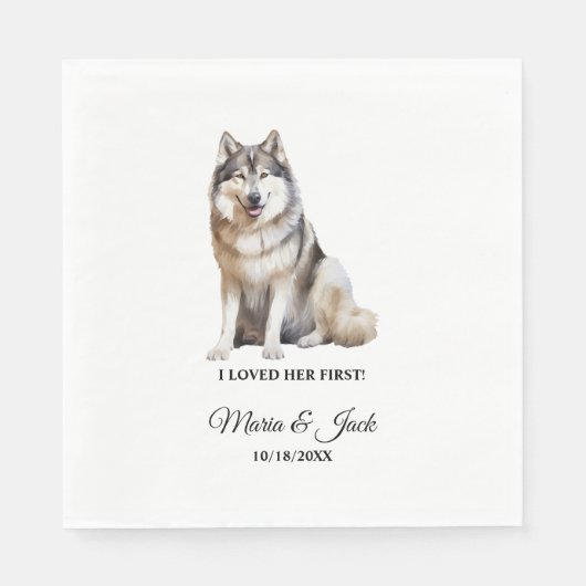 Serviette En Papier Alaskan Malamute Chien J'Aimais Son Premier Mariag (Devant)