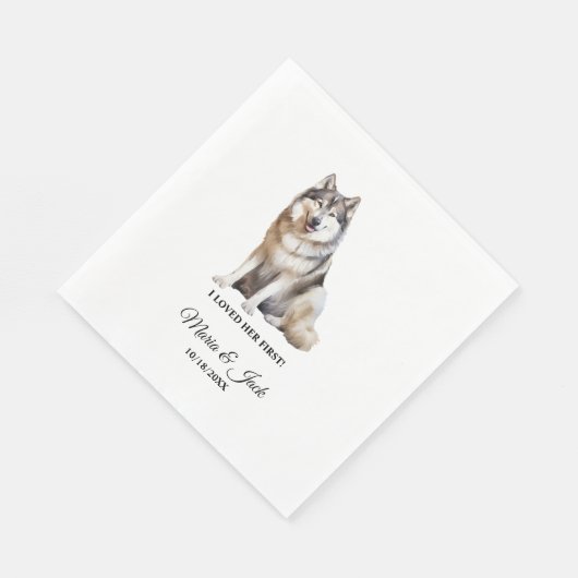 Serviette En Papier Alaskan Malamute Chien J'Aimais Son Premier Mariag (Coin)