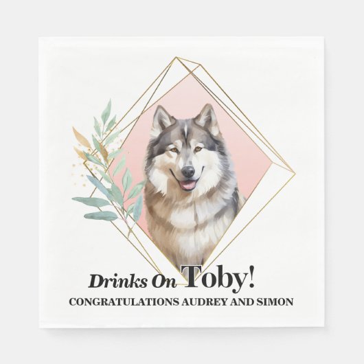 Serviette En Papier Alaskan Malamute Chien Photo Mariage (Devant)