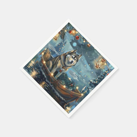 Serviette En Papier Alaskan Malamute Noël Festive Voyage (Coin)
