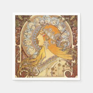 Serviette En Papier Alfonse Mucha Zodiaque Art Nouveau Femme