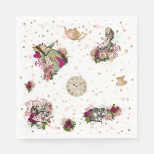 Serviette En Papier Alice au pays des merveilles Personnages en blanc