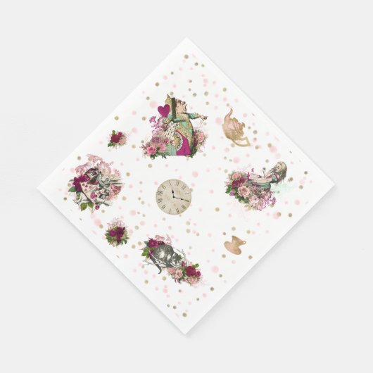 Serviette En Papier Alice au pays des merveilles Personnages en blanc  (Coin)