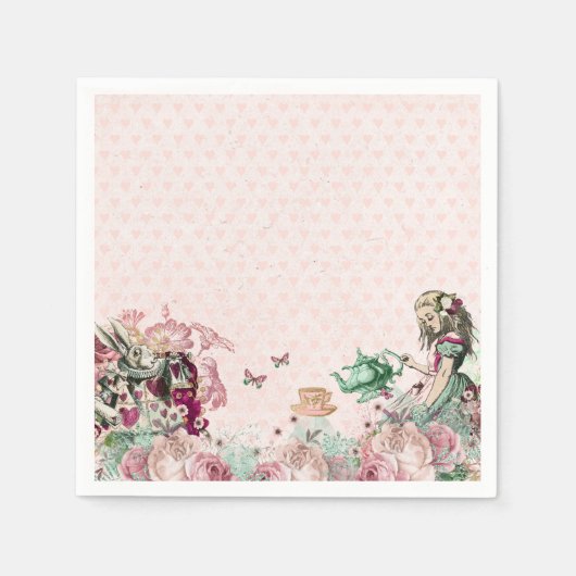 Serviette En Papier Alice au pays des merveilles Tea Party Blush & Min (Devant)