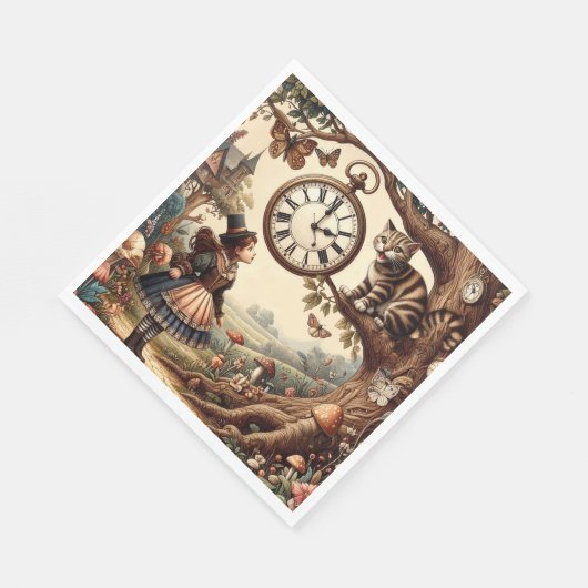 Serviette En Papier Alice & Cheshire Cat: Whimsical Wonderland Fantasy (Coin)