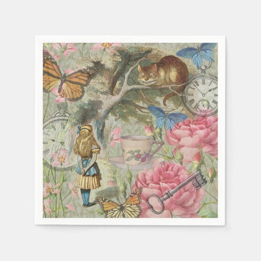 Serviette En Papier Alice Cheshire Chat Wonderland Tree Garden (Devant)