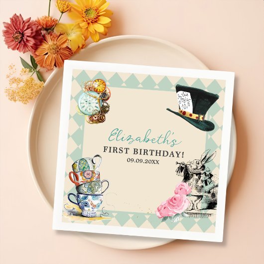 Serviette En Papier Alice dans l'Onederland Mad Tea 1ère fête d'annive