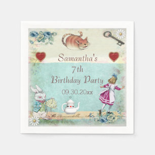 Serviette En Papier Alice en fête d'anniversaire du pays des