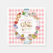Serviette En Papier Alice in Wonderland 1st birthday Pink  (Devant)
