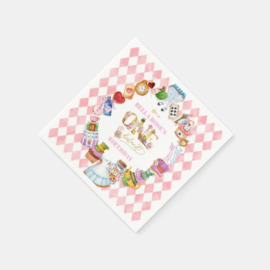 Serviette En Papier Alice in Wonderland 1st birthday Pink (Coin)