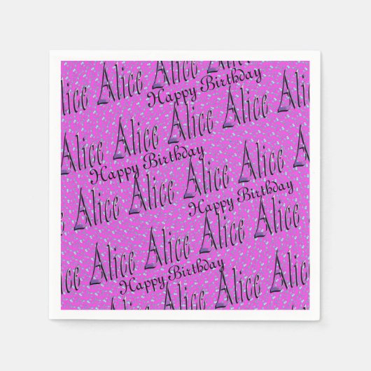 Serviette En Papier Alice, Joyeux Anniversaire, Serviettes Pink Party. (Devant)