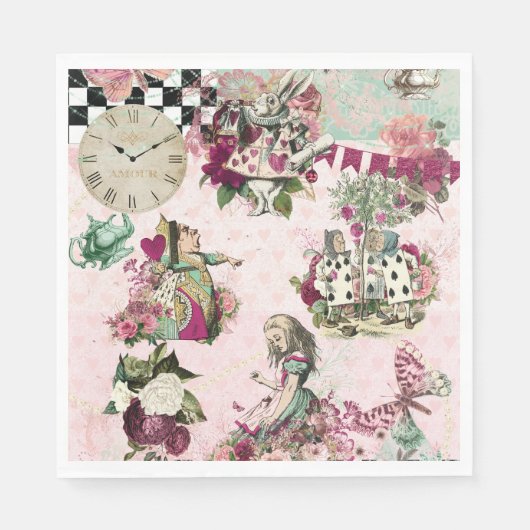 Serviette En Papier Alice rose élégant au pays des merveilles (Devant)