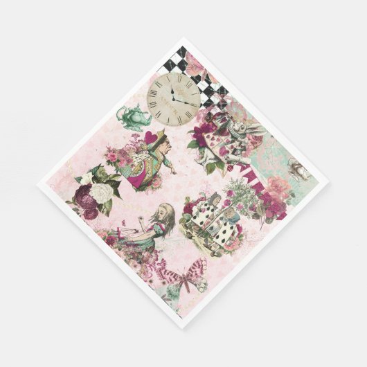 Serviette En Papier Alice rose élégant au pays des merveilles (Coin)