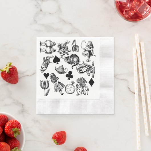 Serviette En Papier Alice White Rabbit Wonderland Classic (En situation)