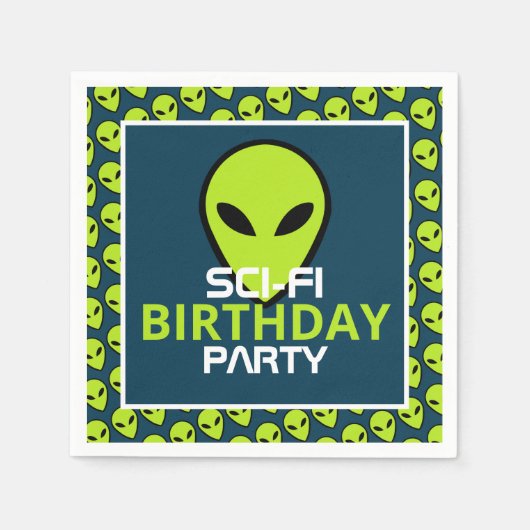 Serviette En Papier Alien Sci-fi Vert, Anniversaire (Devant)