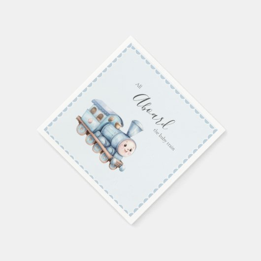 Serviette En Papier All Aboard the Baby Train Blue Boy Baby Shower (Coin)