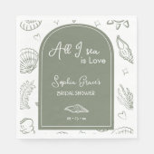 Serviette En Papier All I Sea is Love Sage Green Seashells Doodles (Devant)