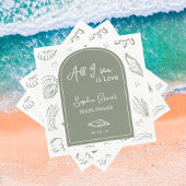 Serviette En Papier All I Sea is Love Sage Green Seashells Doodles