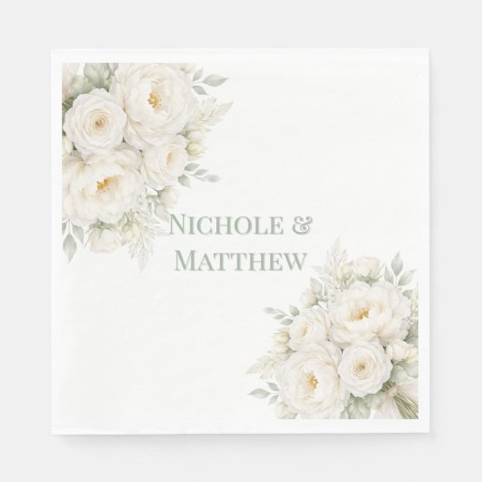 Serviette En Papier All White Floral Wedding (Devant)