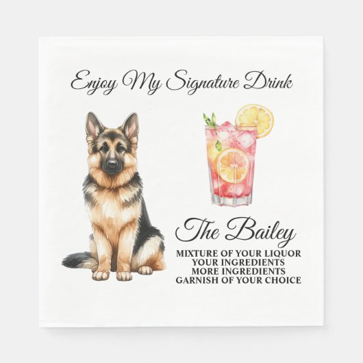 Serviette En Papier Allemand Berger Signature Boire Mariage Animaux de (Devant)