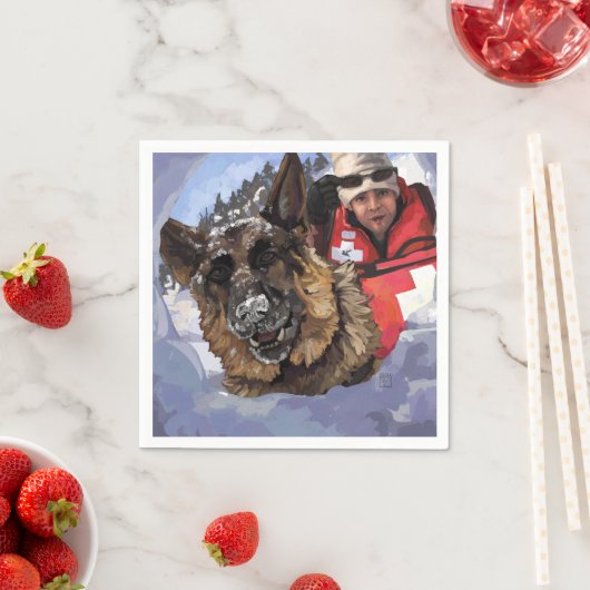 Serviette En Papier Allemand Shepard Recherche et Secourt dans la neig (En situation)