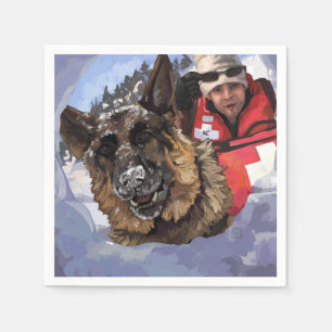 Serviette En Papier Allemand Shepard Recherche et Secourt dans la neig
