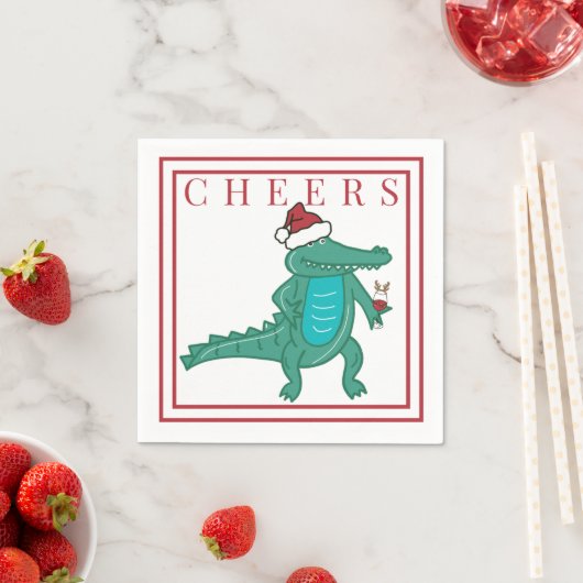Serviette En Papier Alligator de Noël Préppy Père Noël Vin Cheval (En situation)