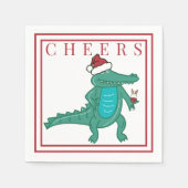 Serviette En Papier Alligator de Noël Préppy Père Noël Vin Cheval (Devant)