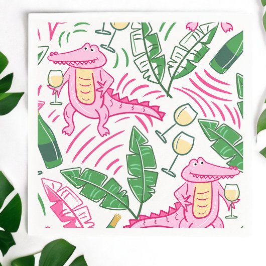 Serviette En Papier Alligator Vin rose vert Preppy