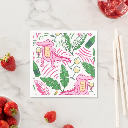 Serviette En Papier Alligator Vin rose vert Preppy (En situation)