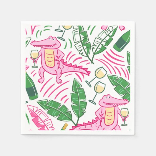 Serviette En Papier Alligator Vin rose vert Preppy (Devant)