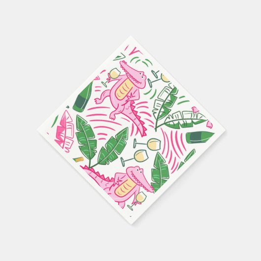 Serviette En Papier Alligator Vin rose vert Preppy (Coin)