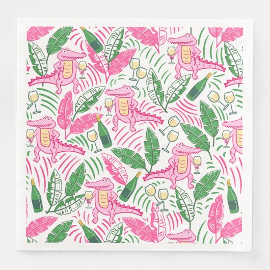 Serviette En Papier Alligator Vin rose vert Preppy Petit (Devant)