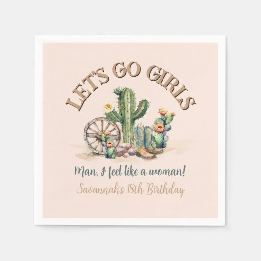 Serviette En Papier Allons Filles Cowgirl Rodeo Personnalisé Blush Ros (Devant)