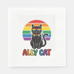 Serviette En Papier Ally Cat Rainbow Pride Vintage Chat T-Shirt Design