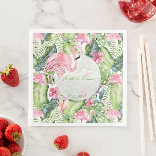 Serviette En Papier Aloha Flamant rose Plage tropicale Mariage (En situation)
