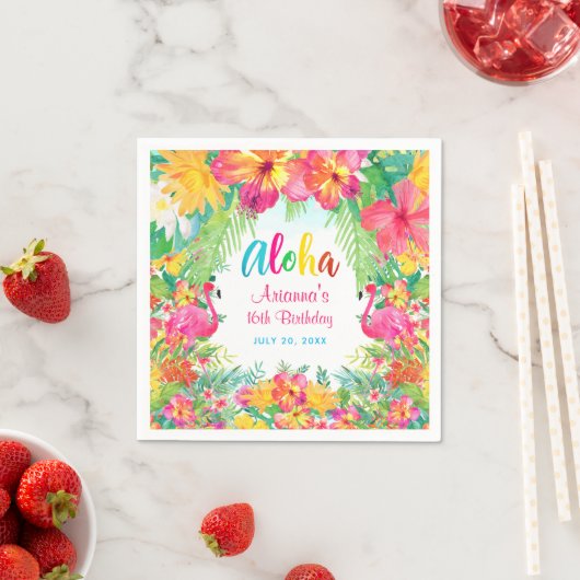 Serviette En Papier Aloha Flamant rose tropical Anniversaire Luau Papi (En situation)