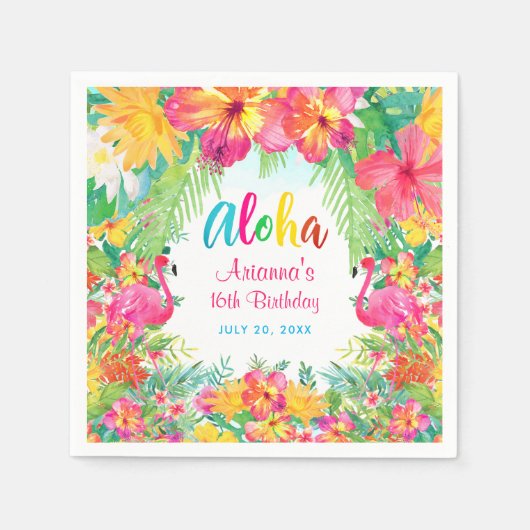 Serviette En Papier Aloha Flamant rose tropical Anniversaire Luau Papi (Devant)