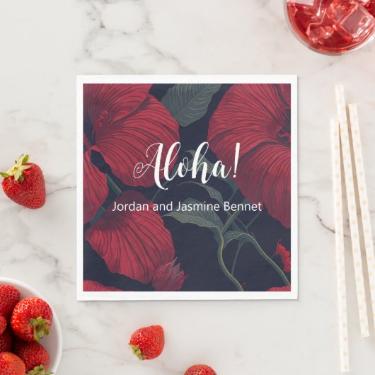 Serviette En Papier Aloha Hawaii Mariage Rouge Hibiscus (En situation)