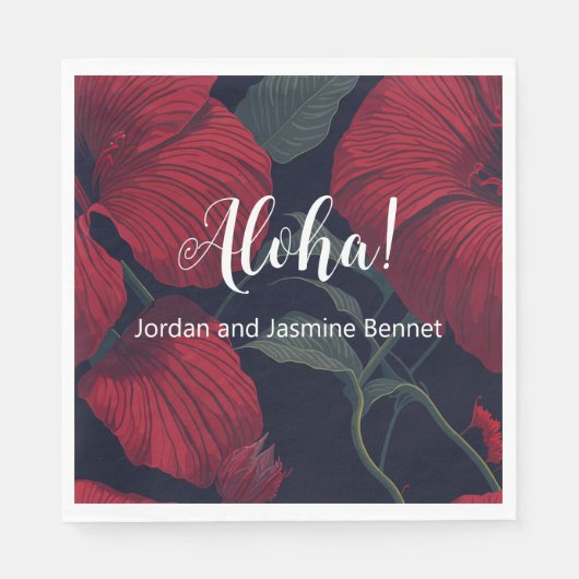 Serviette En Papier Aloha Hawaii Mariage Rouge Hibiscus (Devant)
